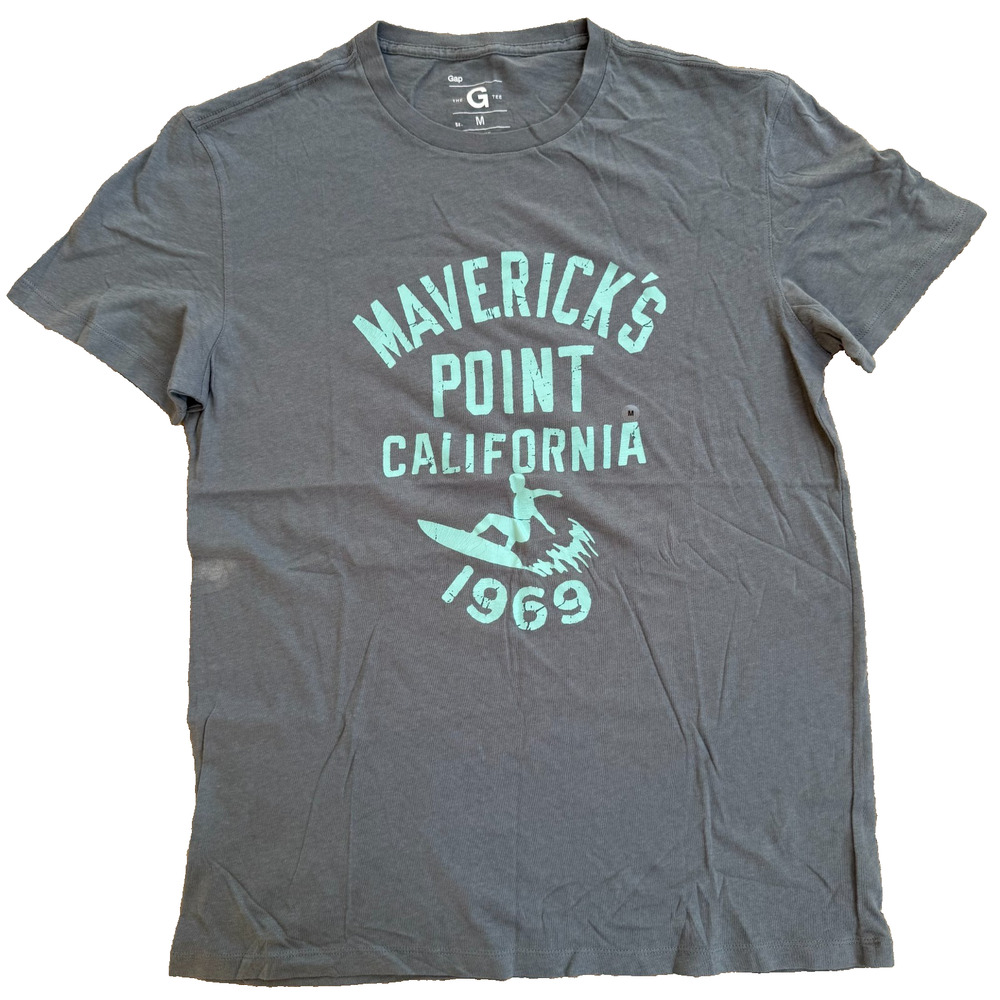 Vintage Gap Graphic Surf Tee Unisex Medium Classic Fit Gray Y2K California